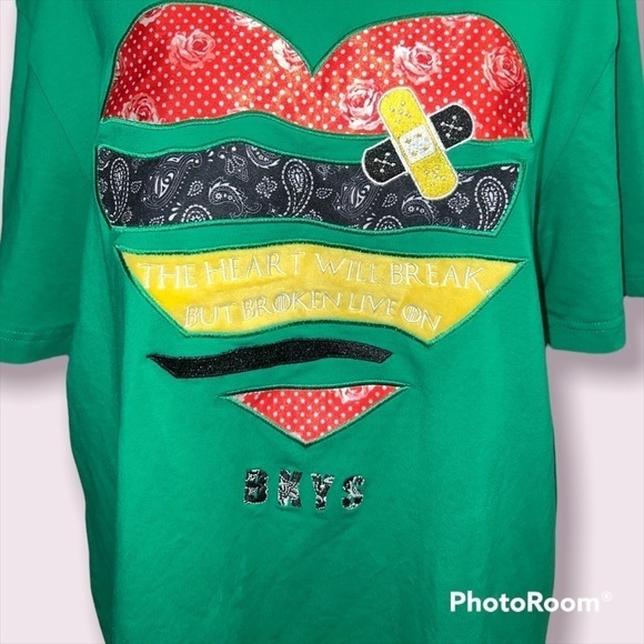 BKYS Graphic Tee Broken Heart  Kelly Green Size Medium - Picture 3 of 8